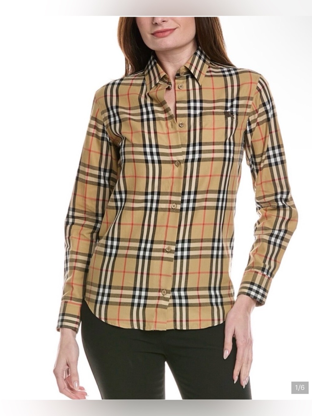 Burberry Nova Check Beige Button Down Shirt Knight Embroidered Logo